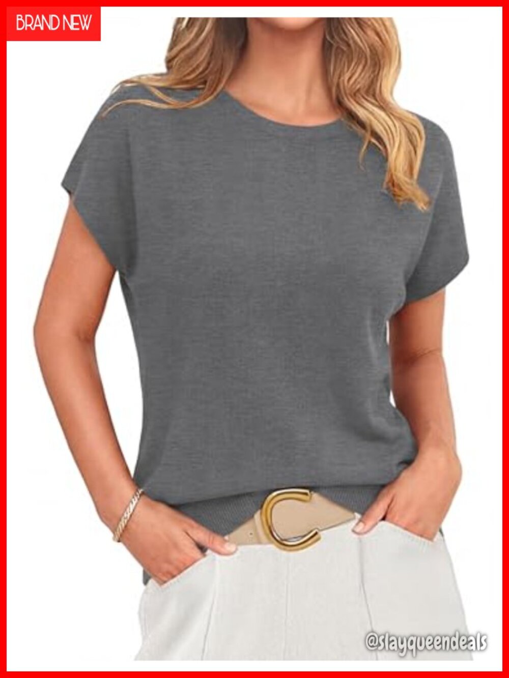 Cap Sleeve Knit Sweater Vest Crewneck Lightweight Casual Business Top